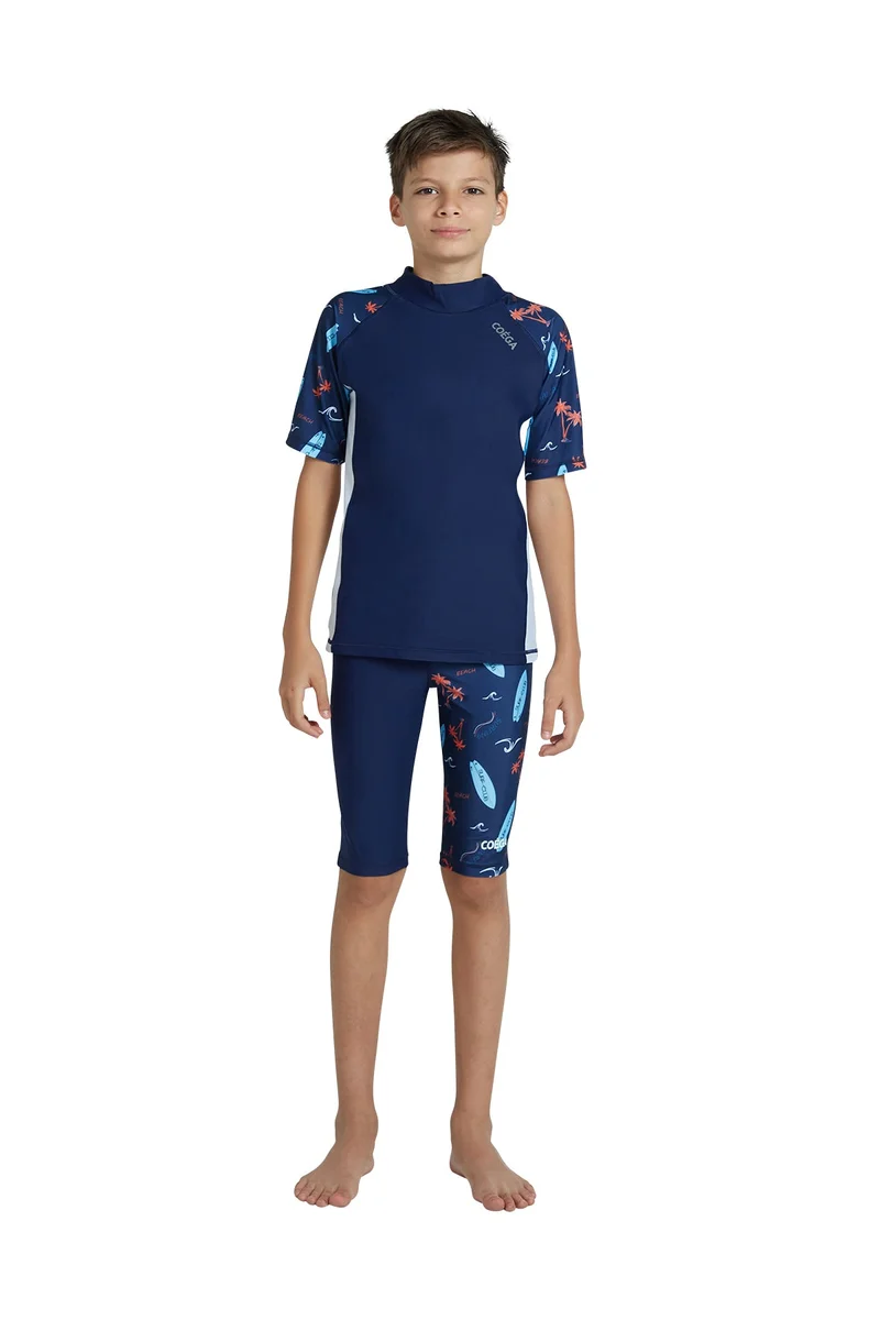 Coega Sunwear  COEGA  Boys Youth Rashguard Short Sleeve - Navy Peach Palms for Men | Best Price UAE